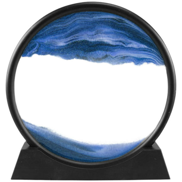 5 Inch Blue Black White Glass Framed Moving Sand Table Desk Decoration Picture